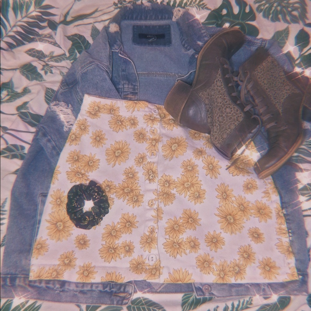 Forever 21 A-Line Sunflower Skirt